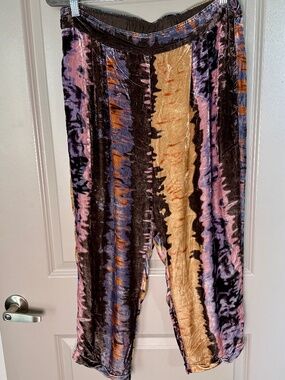 Johnny Was Workshop Velvet Shibori Tie Dye Wide Leg Pants Silk Rayon Size Large